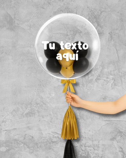 Globo burbuja con globos negros y dorados